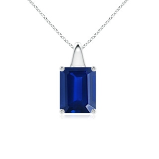 9x7mm AAAA Emerald-Cut Blue Sapphire Solitaire Pendant in P950 Platinum