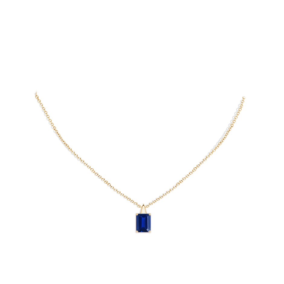 9x7mm Lab-Grown Emerald-Cut Blue Sapphire Solitaire Pendant in Yellow Gold pen