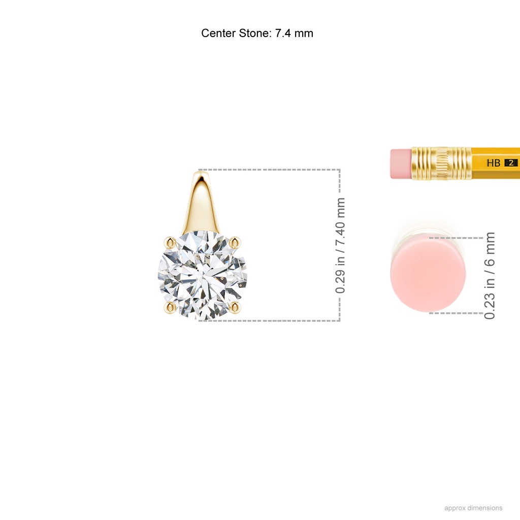 7.4mm HSI2 Round Diamond Solitaire Pendant in Yellow Gold ruler