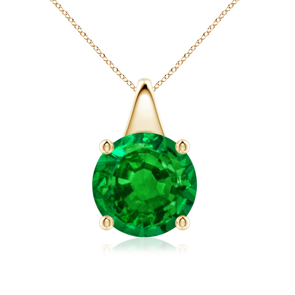 10mm AAAA Round Emerald Solitaire Pendant in Yellow Gold