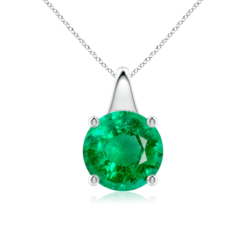 9mm AAA Round Emerald Solitaire Pendant in White Gold