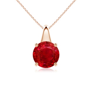 8mm AAA Round Ruby Solitaire Pendant in Rose Gold