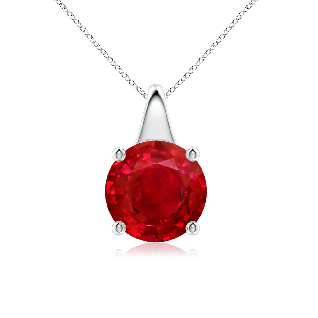 9mm AAA Round Ruby Solitaire Pendant in White Gold