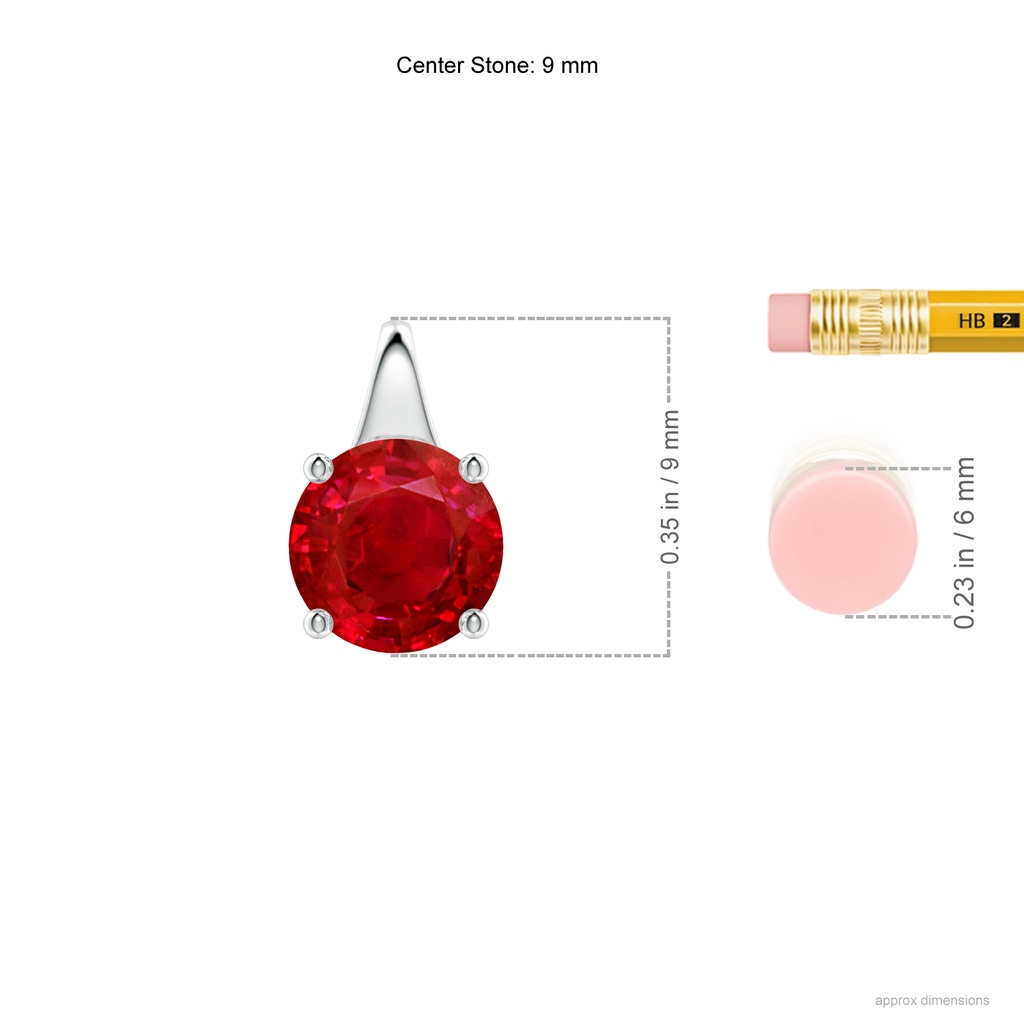 9mm AAA Round Ruby Solitaire Pendant in White Gold ruler