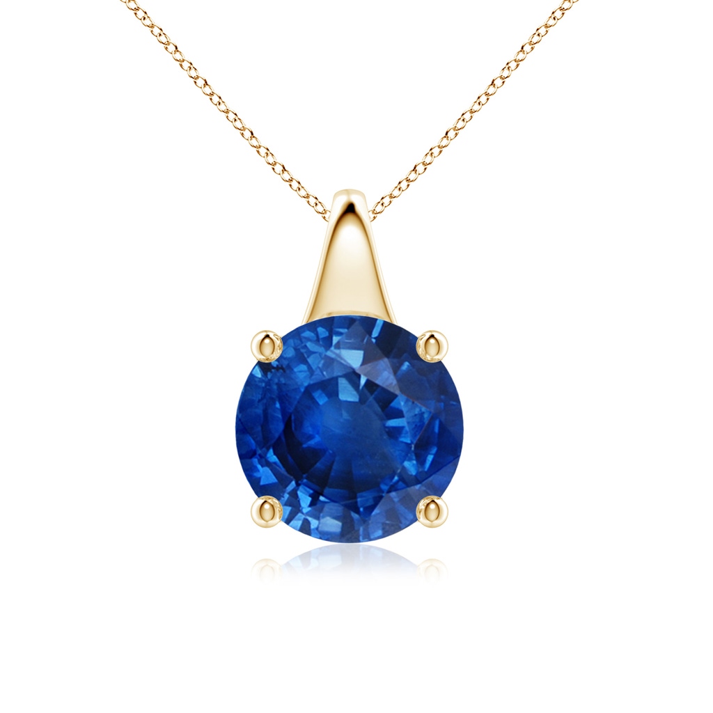 9mm AAA Round Blue Sapphire Solitaire Pendant in Yellow Gold