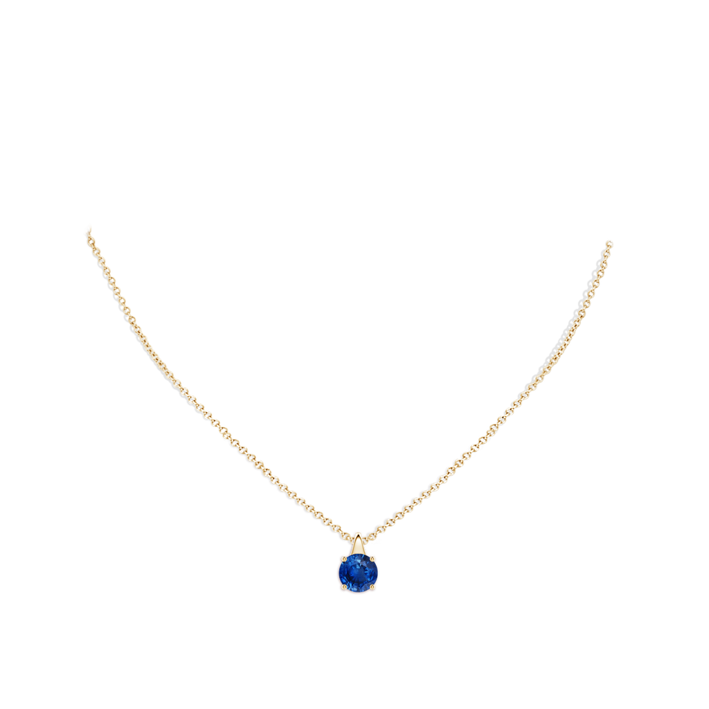 9mm AAA Round Blue Sapphire Solitaire Pendant in Yellow Gold pen