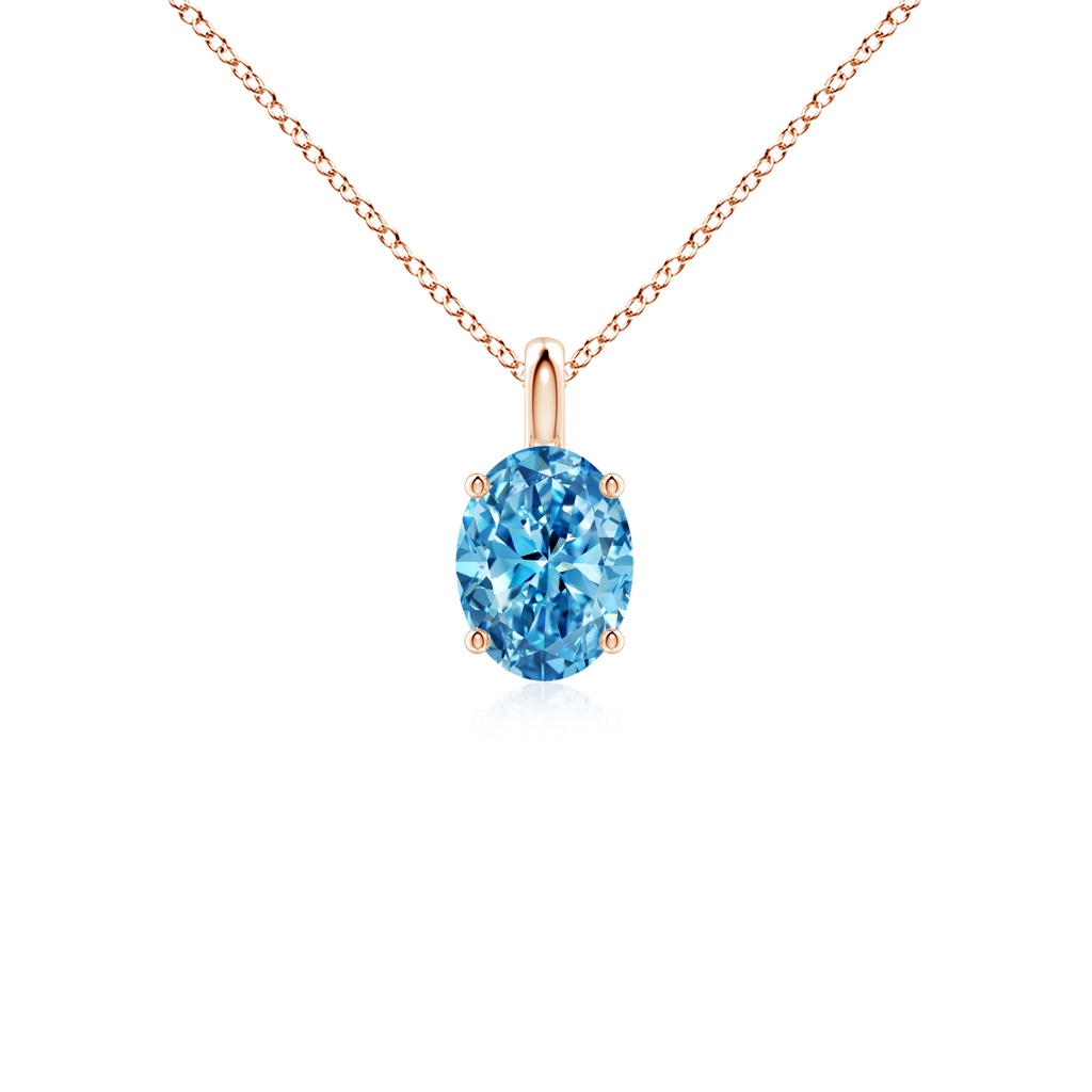 7.3x5.2mm AAAA Solitaire Oval Fancy Intense Blue Diamond Classic Pendant in Rose Gold