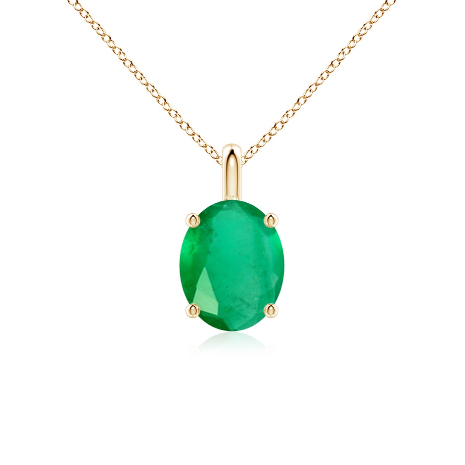 10x8mm A Solitaire Oval Emerald Classic Pendant in 18K Yellow Gold 
