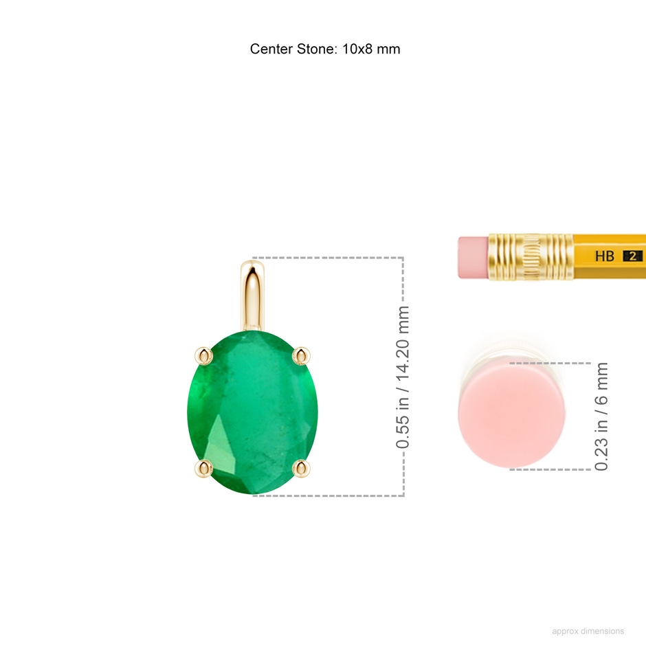 10x8mm A Solitaire Oval Emerald Classic Pendant in 18K Yellow Gold ruler
