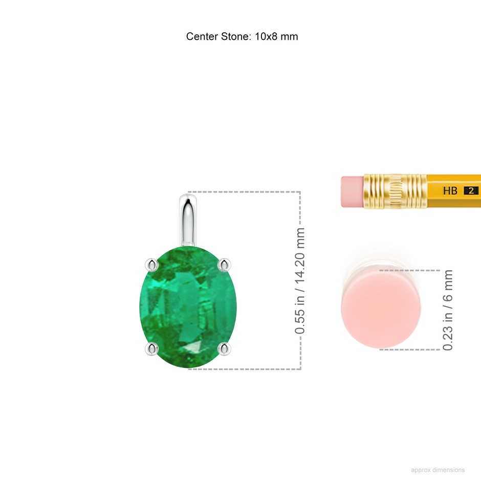 10x8mm AA Solitaire Oval Emerald Classic Pendant in P950 Platinum ruler