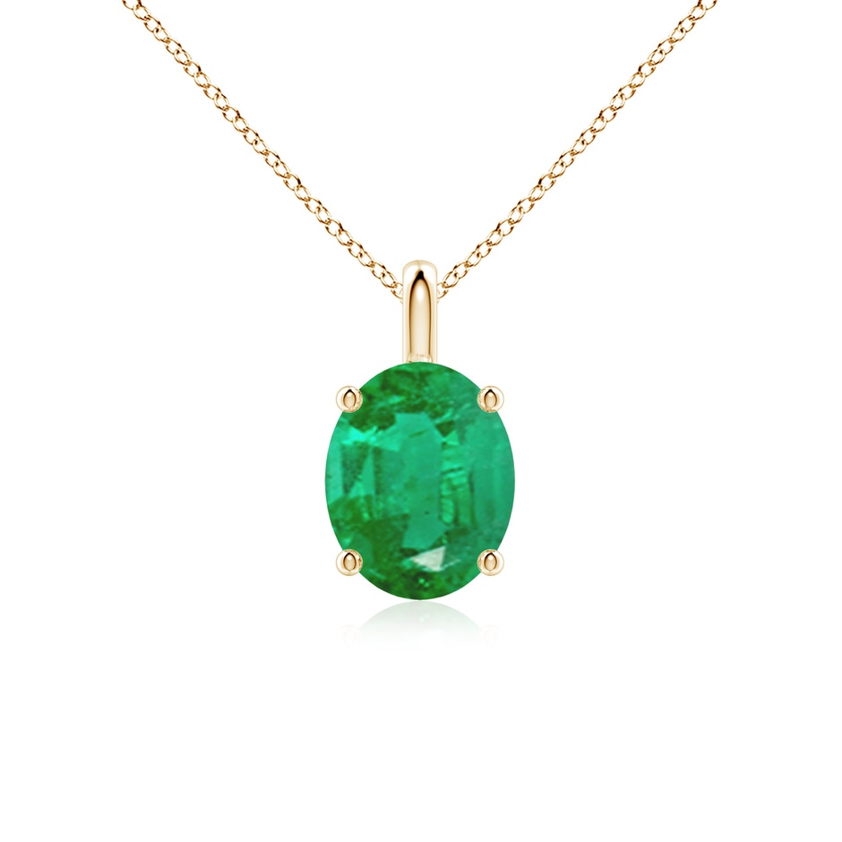 10x8mm AA Solitaire Oval Emerald Classic Pendant in Yellow Gold 