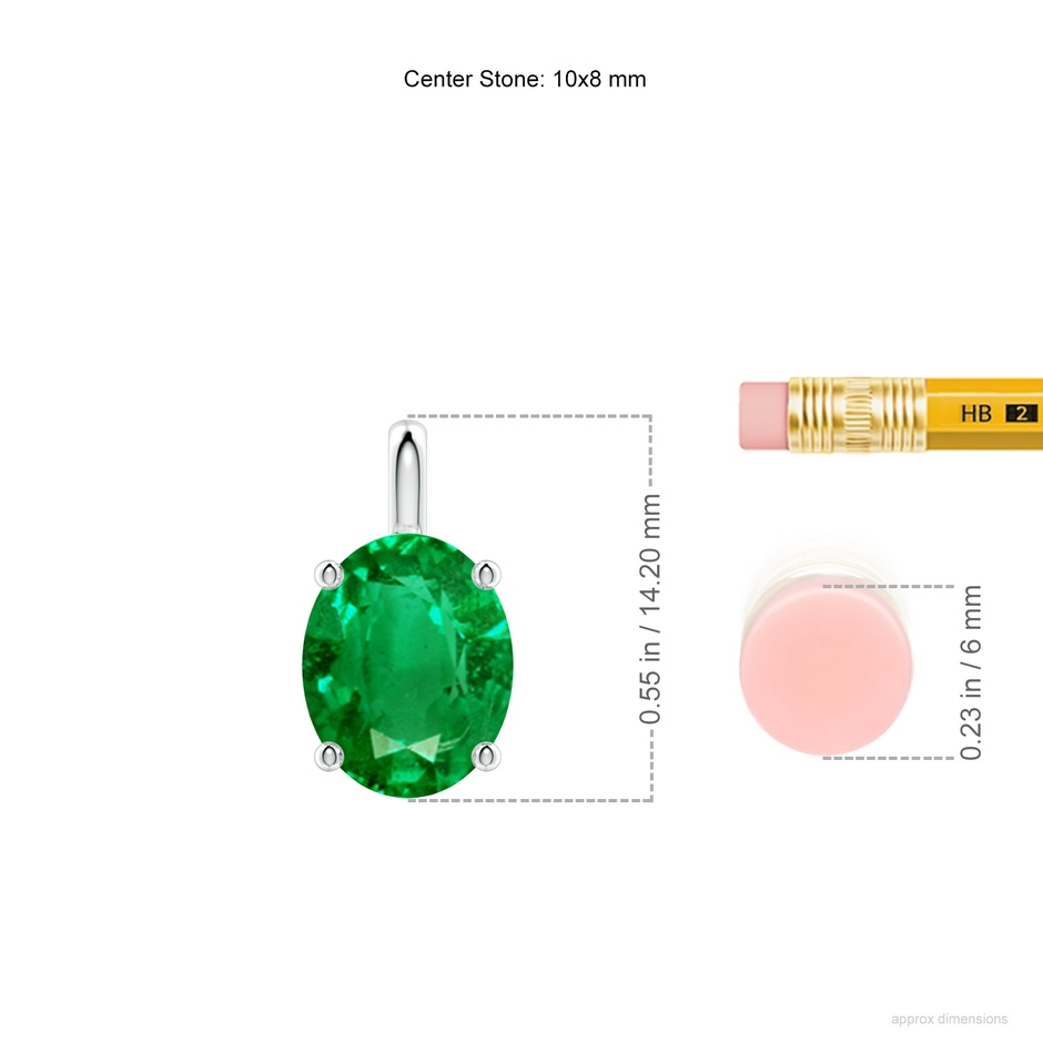 10x8mm AAA Solitaire Oval Emerald Classic Pendant in P950 Platinum ruler