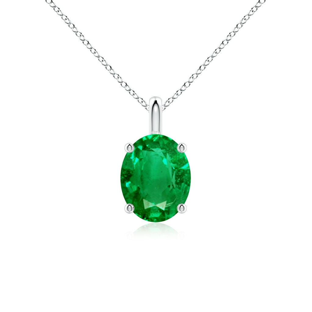 10x8mm AAA Solitaire Oval Emerald Classic Pendant in White Gold