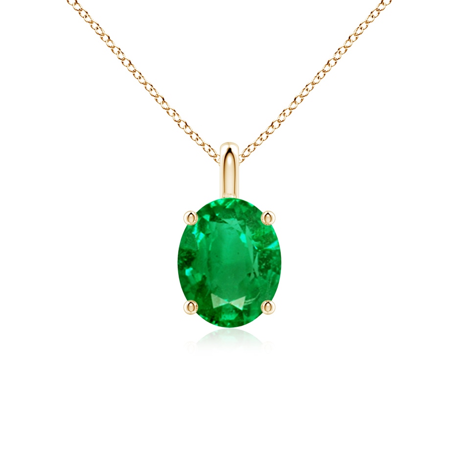 10x8mm AAA Solitaire Oval Emerald Classic Pendant in Yellow Gold 