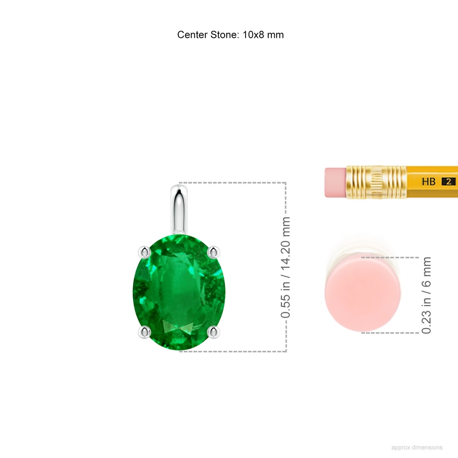 10x8mm AAAA Solitaire Oval Emerald Classic Pendant in P950 Platinum ruler