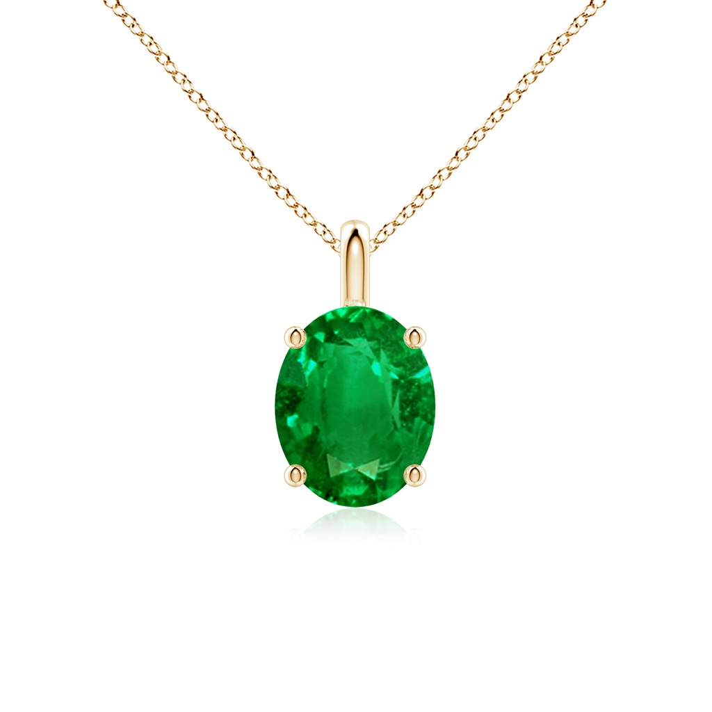 10x8mm AAAA Solitaire Oval Emerald Classic Pendant in Yellow Gold