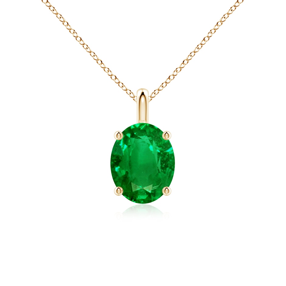 10x8mm AAAA Solitaire Oval Emerald Classic Pendant in Yellow Gold 