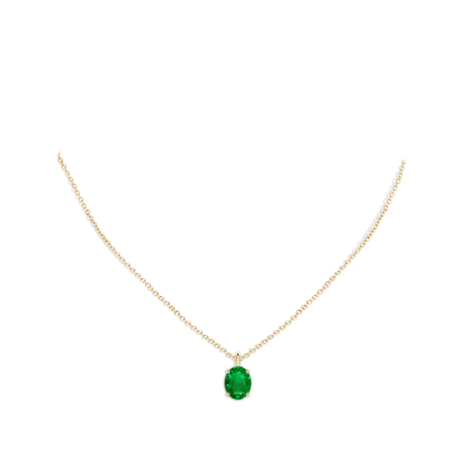 10x8mm AAAA Solitaire Oval Emerald Classic Pendant in Yellow Gold pen