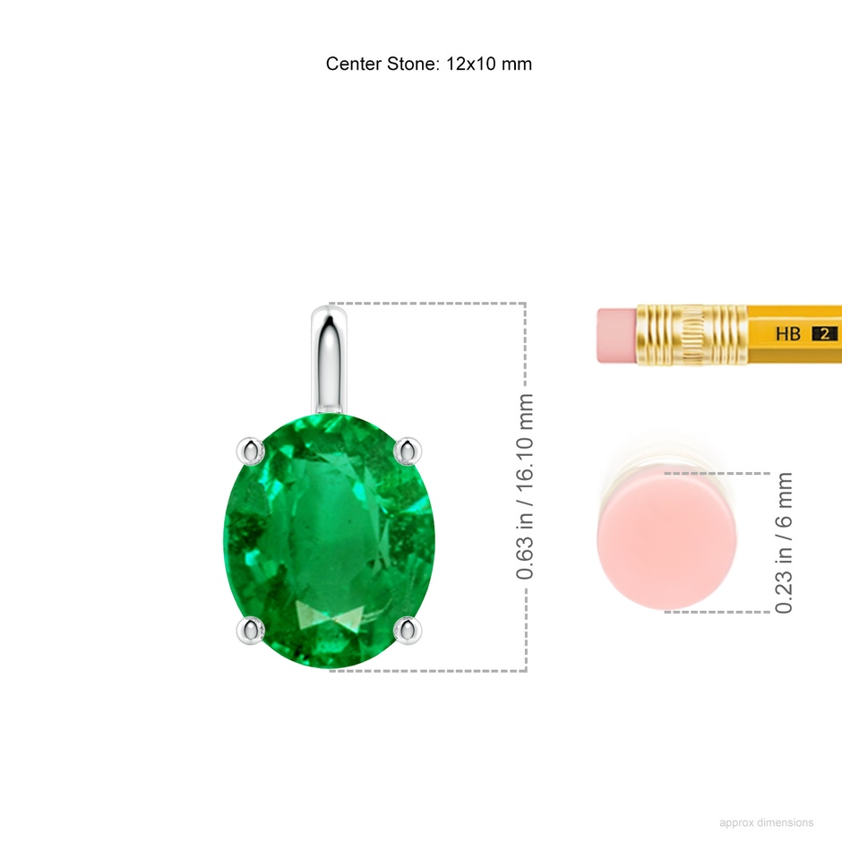 12x10mm AAA Solitaire Oval Emerald Classic Pendant in P950 Platinum ruler