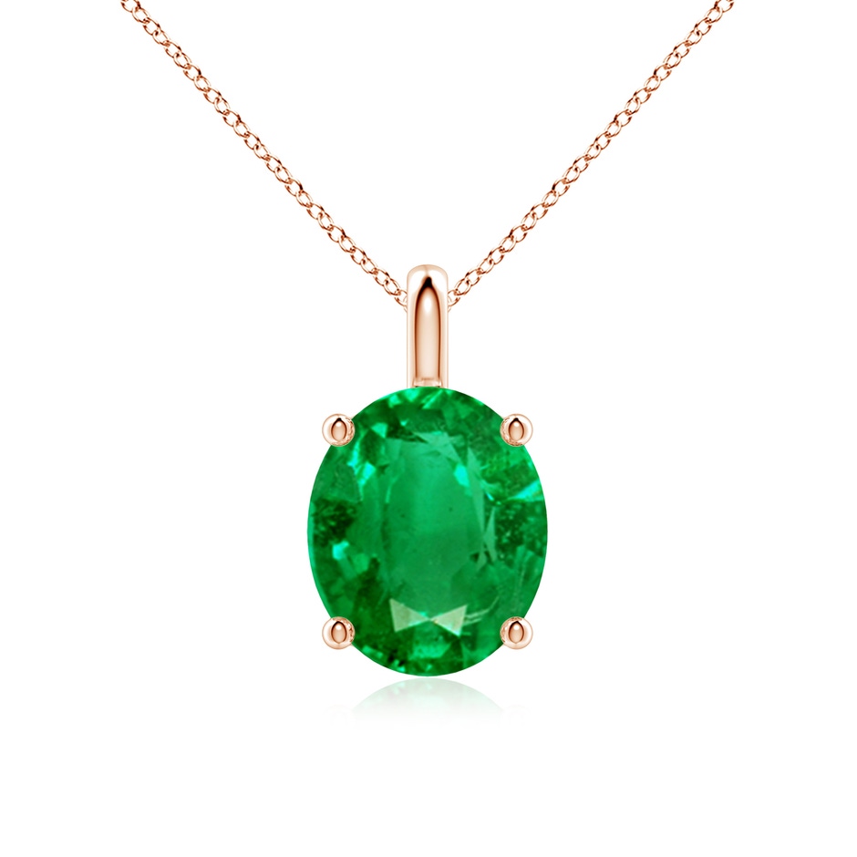12x10mm AAA Solitaire Oval Emerald Classic Pendant in Rose Gold 