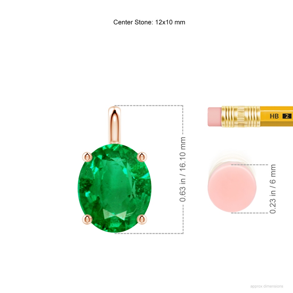 12x10mm AAA Solitaire Oval Emerald Classic Pendant in Rose Gold ruler