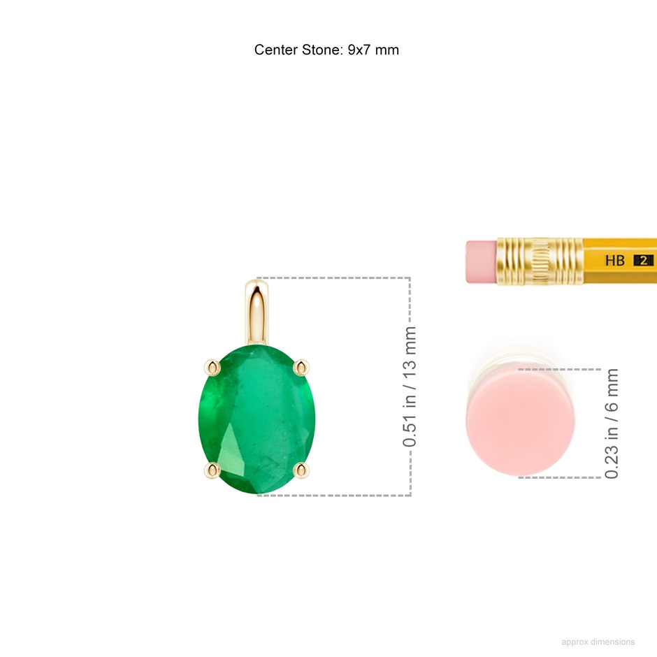 9x7mm A Solitaire Oval Emerald Classic Pendant in Yellow Gold ruler