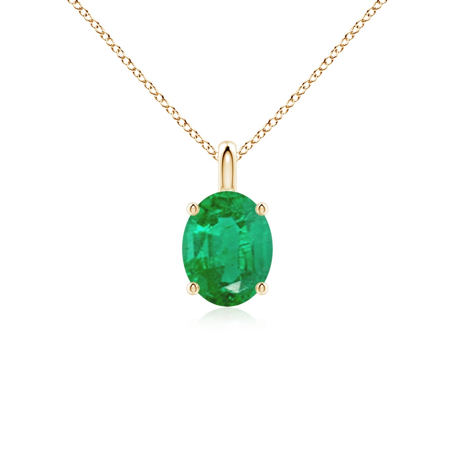 9x7mm AA Solitaire Oval Emerald Classic Pendant in Yellow Gold 