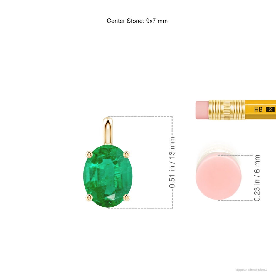 9x7mm AA Solitaire Oval Emerald Classic Pendant in Yellow Gold ruler