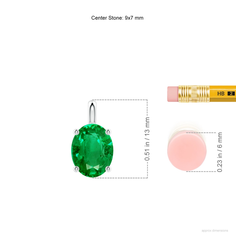 9x7mm AAA Solitaire Oval Emerald Classic Pendant in P950 Platinum ruler