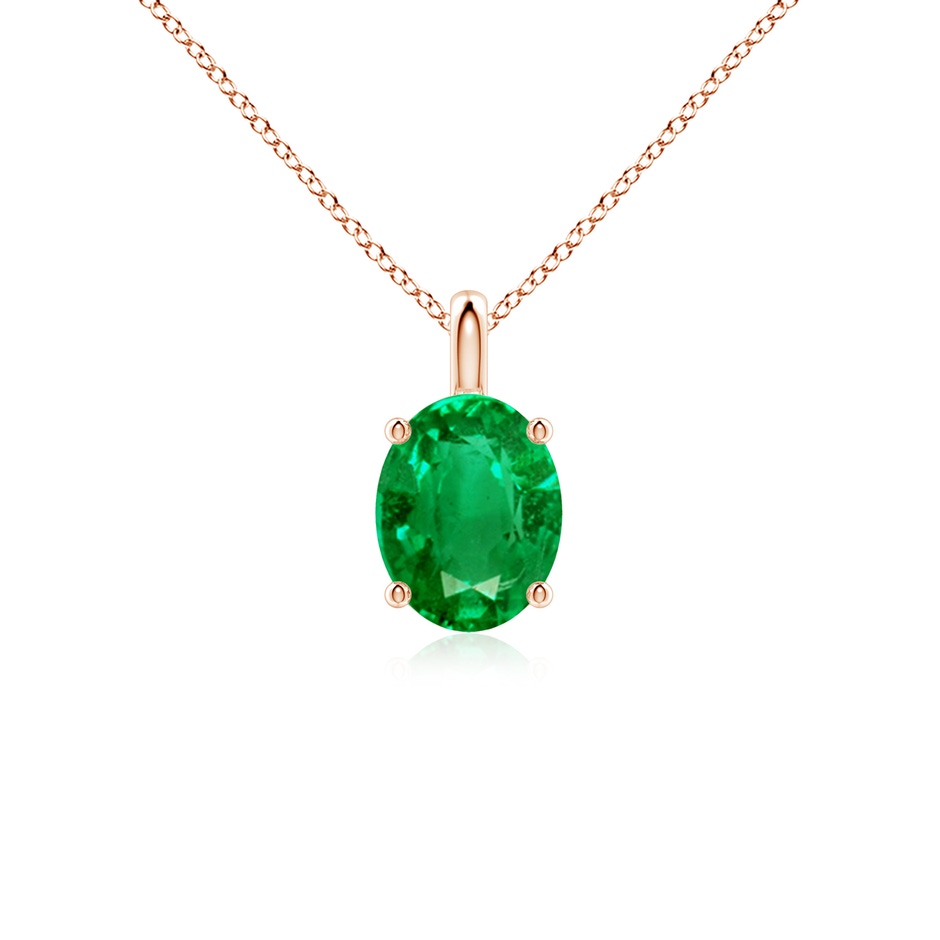 9x7mm AAA Solitaire Oval Emerald Classic Pendant in Rose Gold 