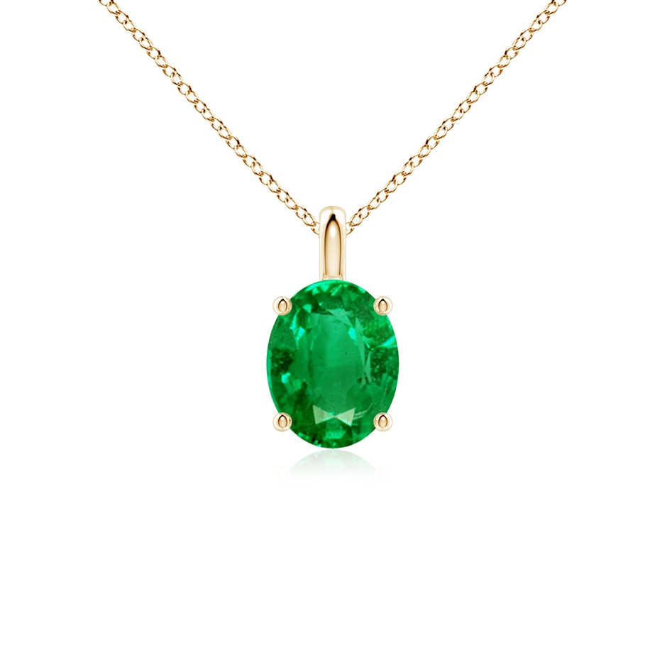 9x7mm AAA Solitaire Oval Emerald Classic Pendant in Yellow Gold 