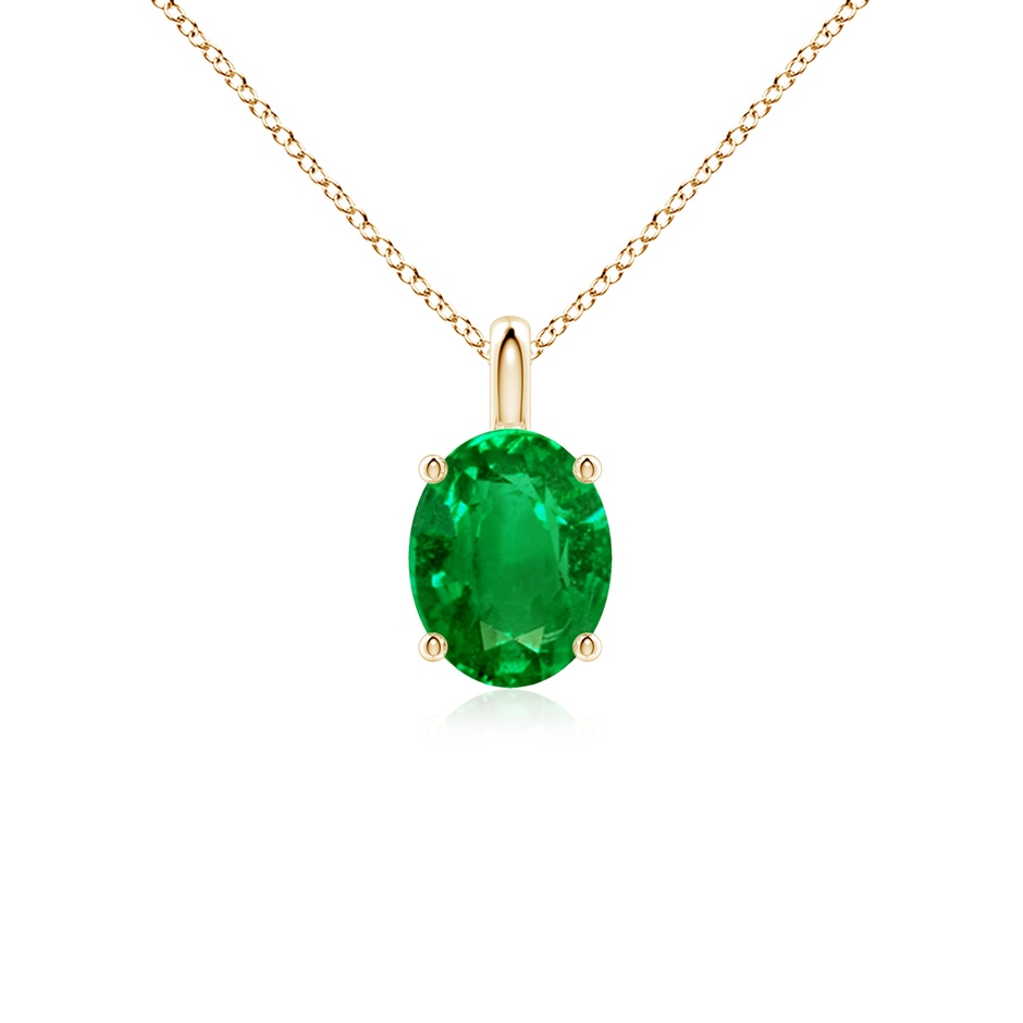 9x7mm AAAA Solitaire Oval Emerald Classic Pendant in Yellow Gold 