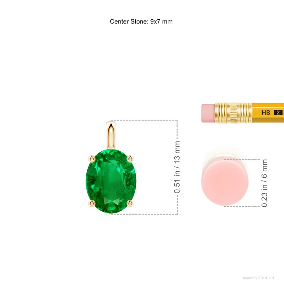 9x7mm AAAA Solitaire Oval Emerald Classic Pendant in Yellow Gold ruler
