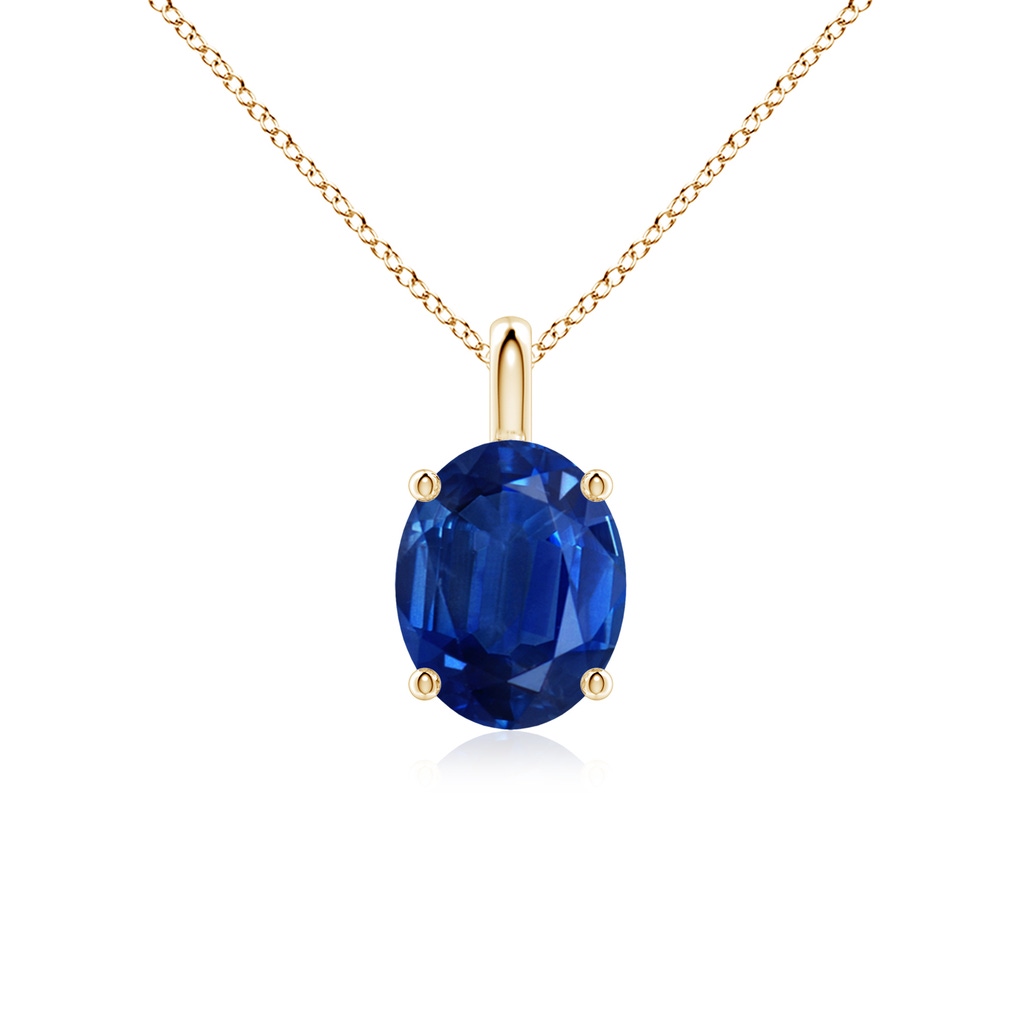 10x8mm AAA Solitaire Oval Blue Sapphire Classic Pendant in Yellow Gold