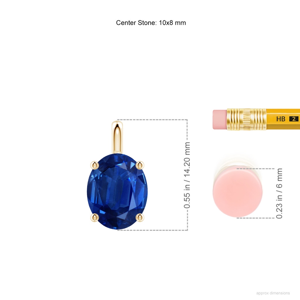 10x8mm AAA Solitaire Oval Blue Sapphire Classic Pendant in Yellow Gold ruler