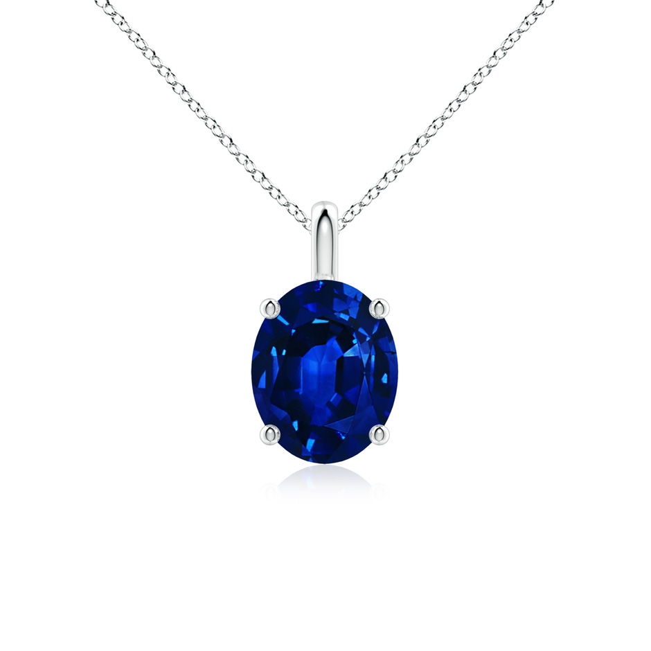 10x8mm Lab-Grown Solitaire Oval Blue Sapphire Classic Pendant in 18K White Gold 