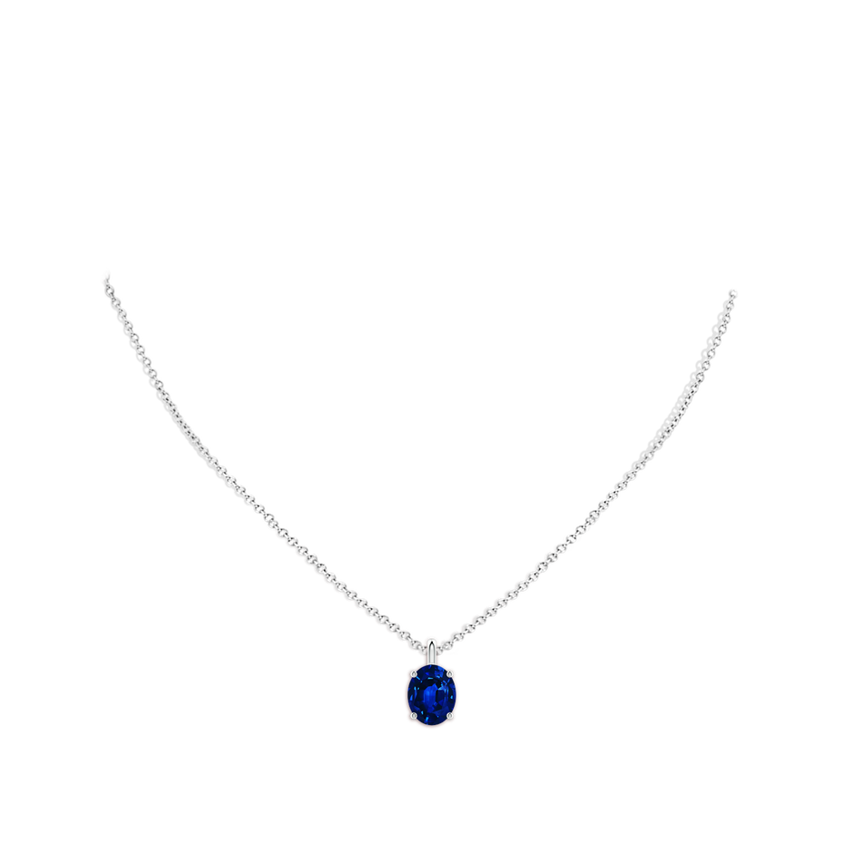 10x8mm Lab-Grown Solitaire Oval Blue Sapphire Classic Pendant in 18K White Gold pen