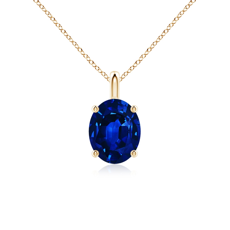 10x8mm Lab-Grown Solitaire Oval Blue Sapphire Classic Pendant in 18K Yellow Gold 
