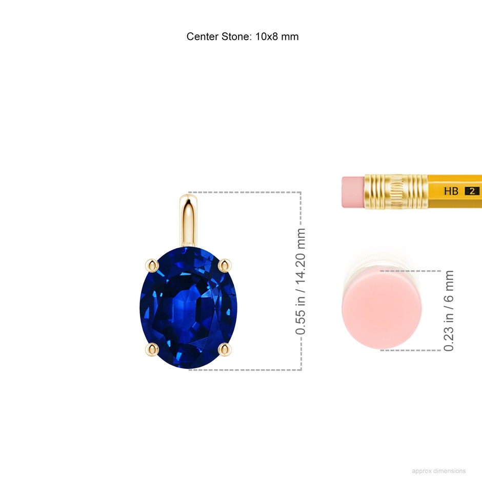 10x8mm Lab-Grown Solitaire Oval Blue Sapphire Classic Pendant in 18K Yellow Gold ruler