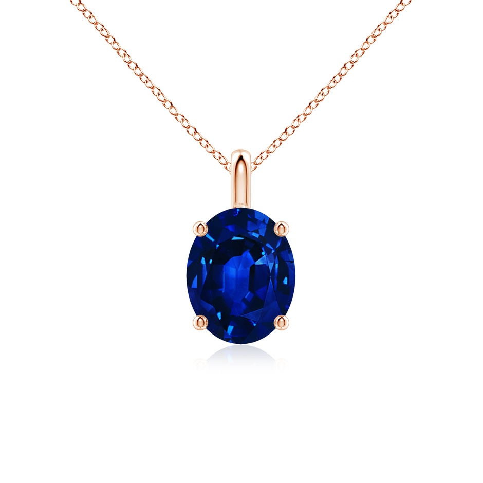 10x8mm Lab-Grown Solitaire Oval Blue Sapphire Classic Pendant in Rose Gold 