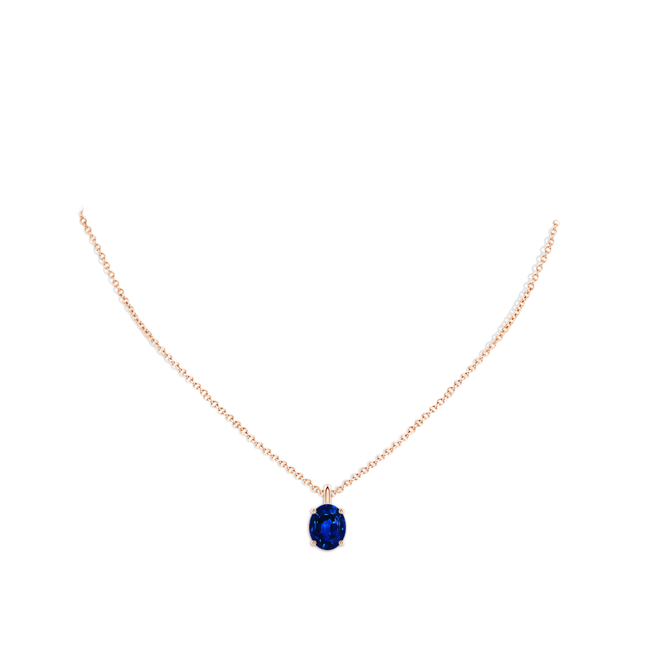 10x8mm Lab-Grown Solitaire Oval Blue Sapphire Classic Pendant in Rose Gold pen