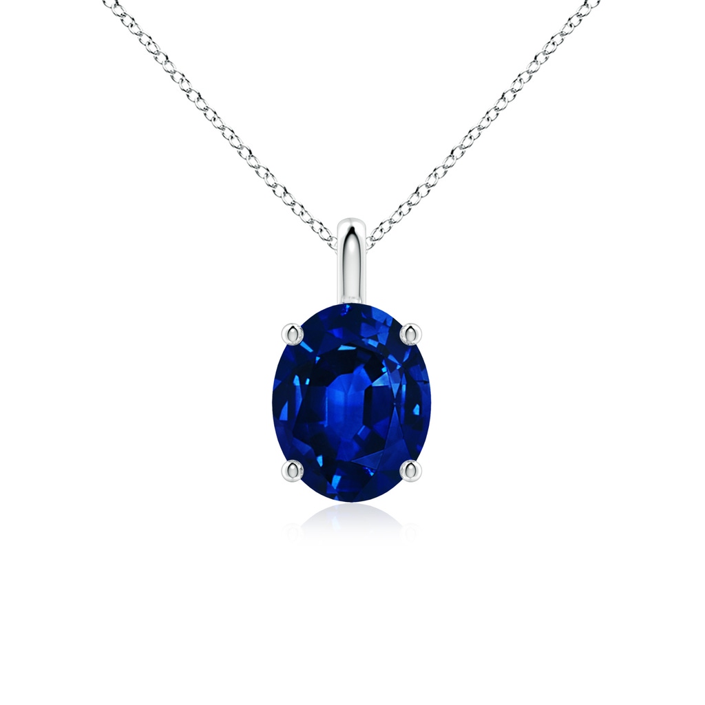 10x8mm Lab-Grown Solitaire Oval Blue Sapphire Classic Pendant in White Gold