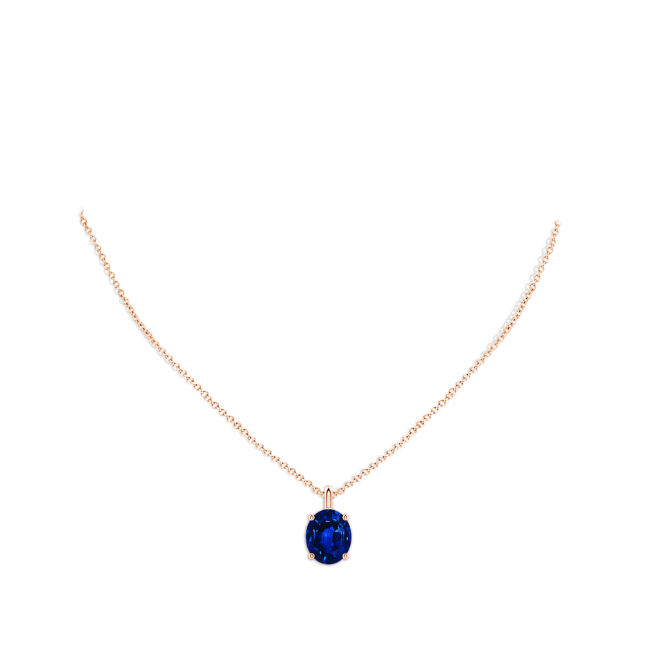 12x10mm Lab-Grown Solitaire Oval Blue Sapphire Classic Pendant in 18K Rose Gold pen