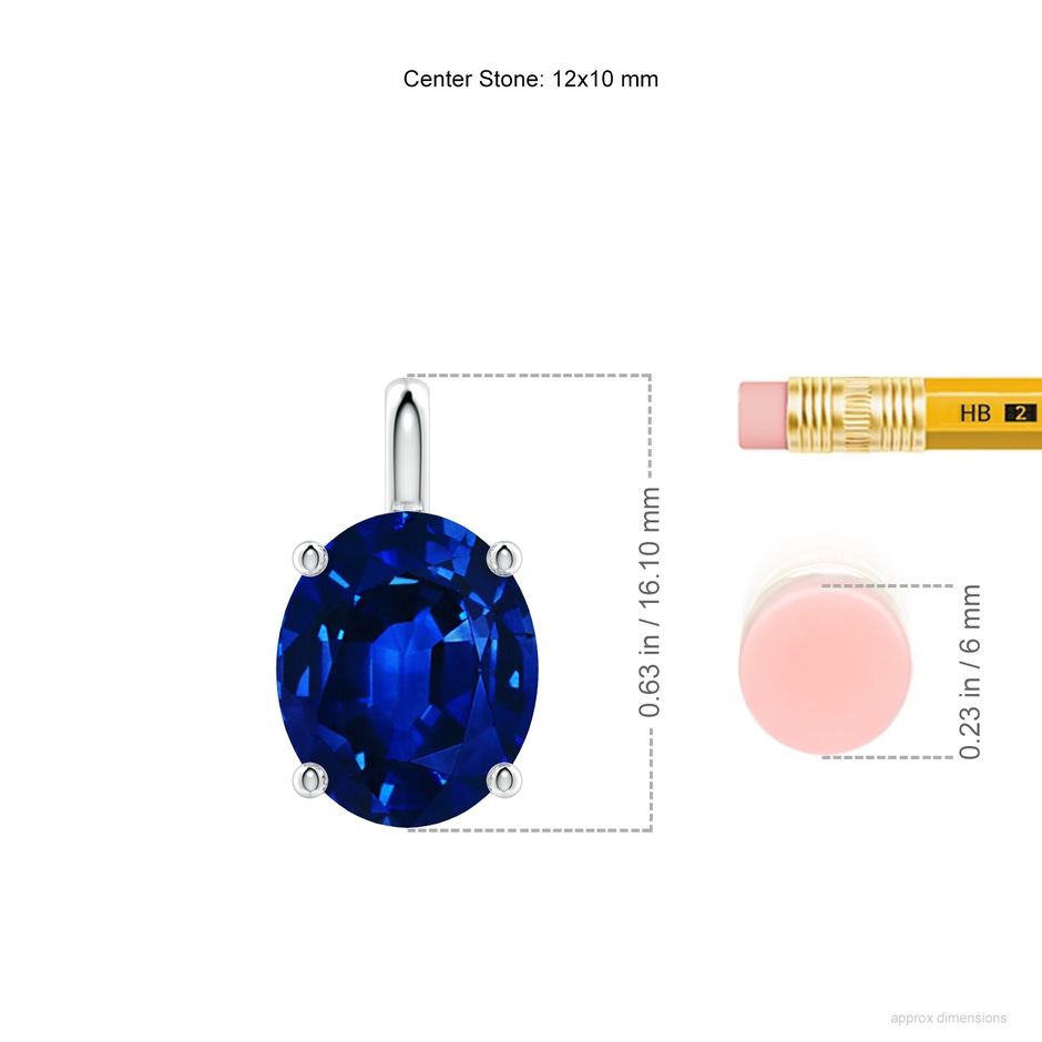 12x10mm Lab-Grown Solitaire Oval Blue Sapphire Classic Pendant in 18K White Gold ruler