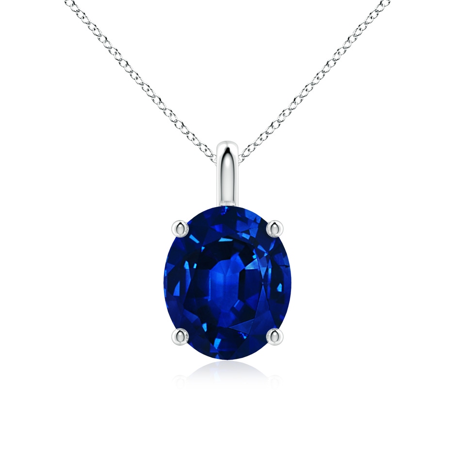 12x10mm Lab-Grown Solitaire Oval Blue Sapphire Classic Pendant in White Gold 