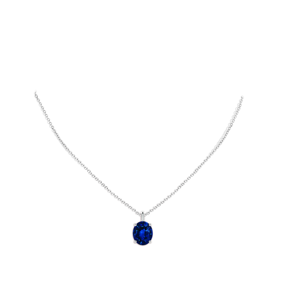 12x10mm Lab-Grown Solitaire Oval Blue Sapphire Classic Pendant in White Gold pen