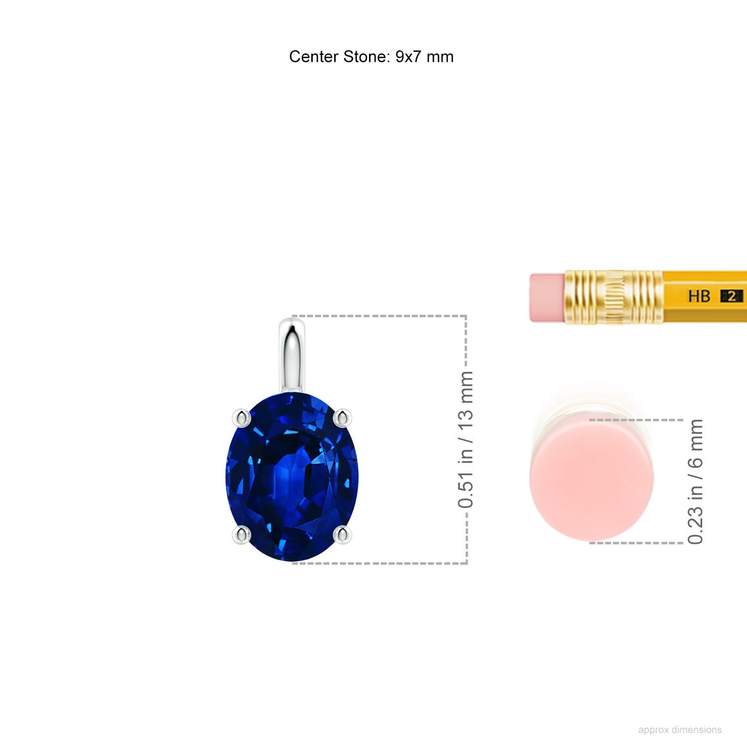 9x7mm AAAA Solitaire Oval Blue Sapphire Classic Pendant in White Gold - ruler