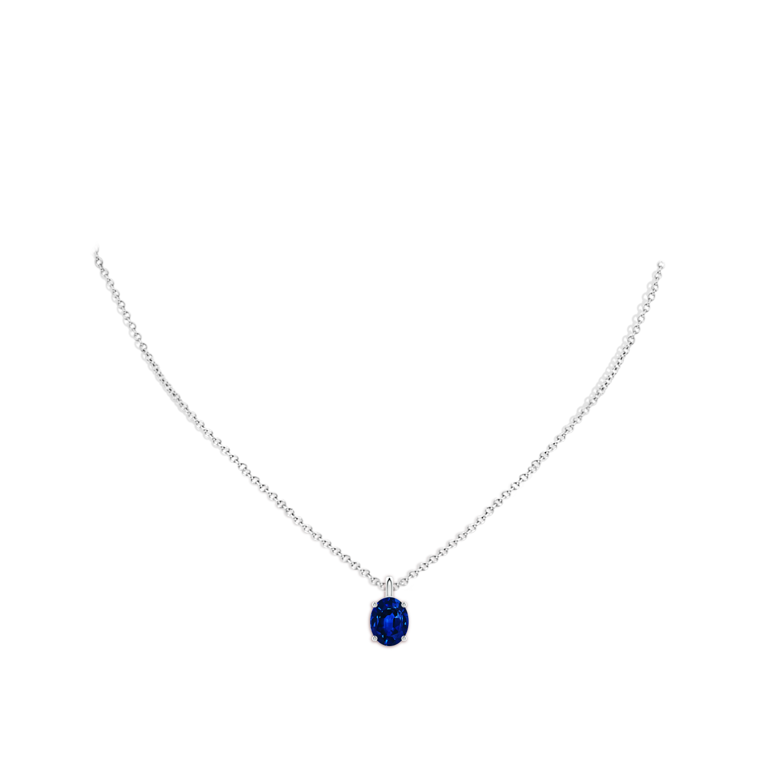 9x7mm AAAA Solitaire Oval Blue Sapphire Classic Pendant in White Gold - body_neck