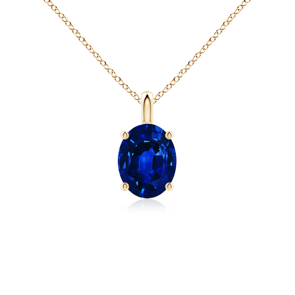 9x7mm Lab-Grown Solitaire Oval Blue Sapphire Classic Pendant in Yellow Gold