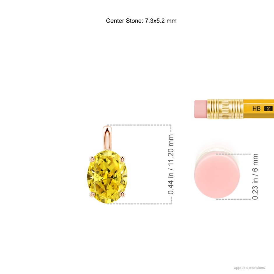 7.3x5.2mm AAAA Solitaire Oval Fancy Intense Yellow Diamond Classic Pendant in Rose Gold ruler